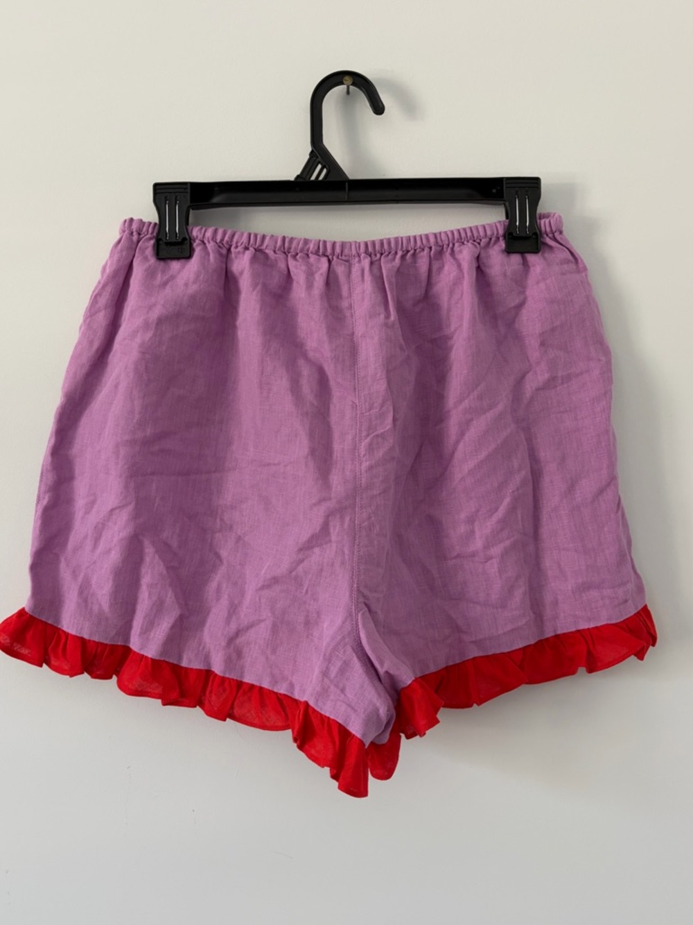 Dora Larsen Free People Lavender Red Ruffle Pull On Linen Organic Cotton Shorts - Picture 5 of 11